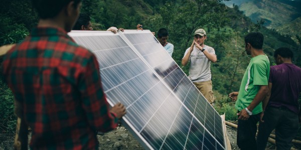 Water Mission engineer Tim Darms leads a solar-powered water project in Thulodhading, Nepal
